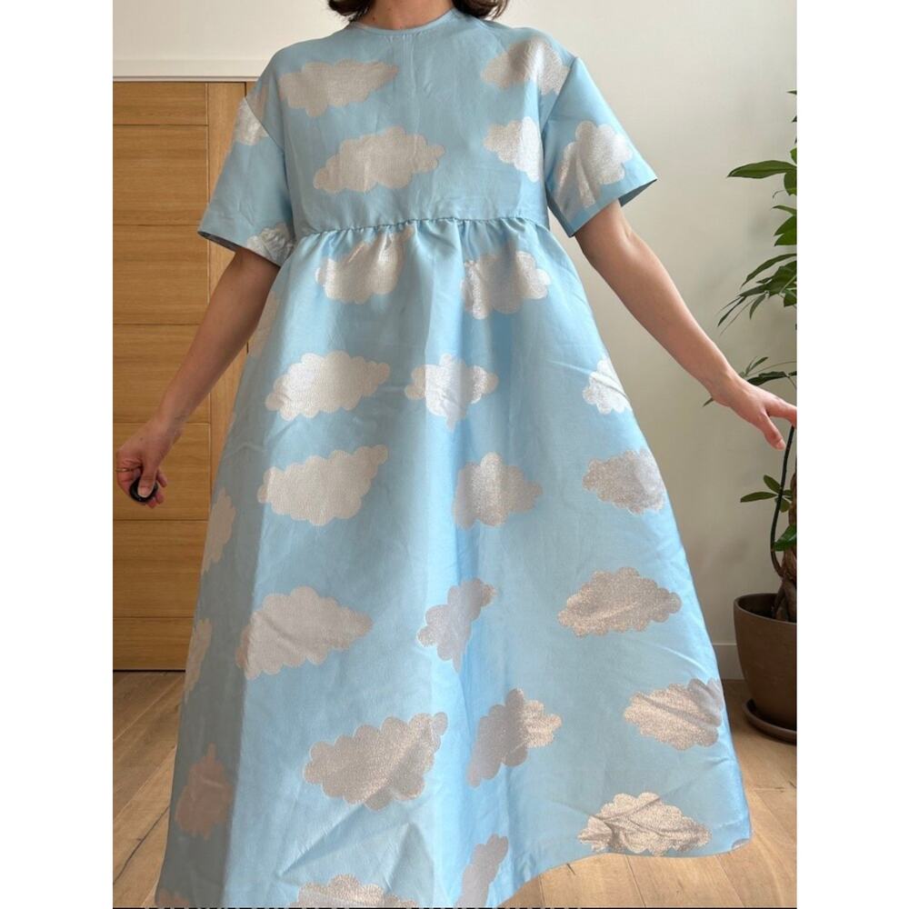 NEW Lazy Oaf Silver Linings Metallic Brocade Cloud Babydoll Dress UK 24 US 20 - Picture 8 of 15